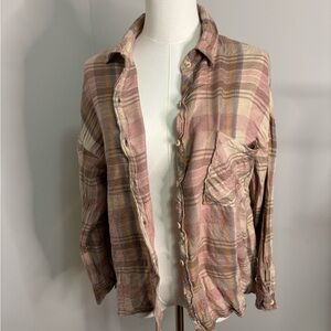 Plaid Button-Up Shirt Small Pink Lily
